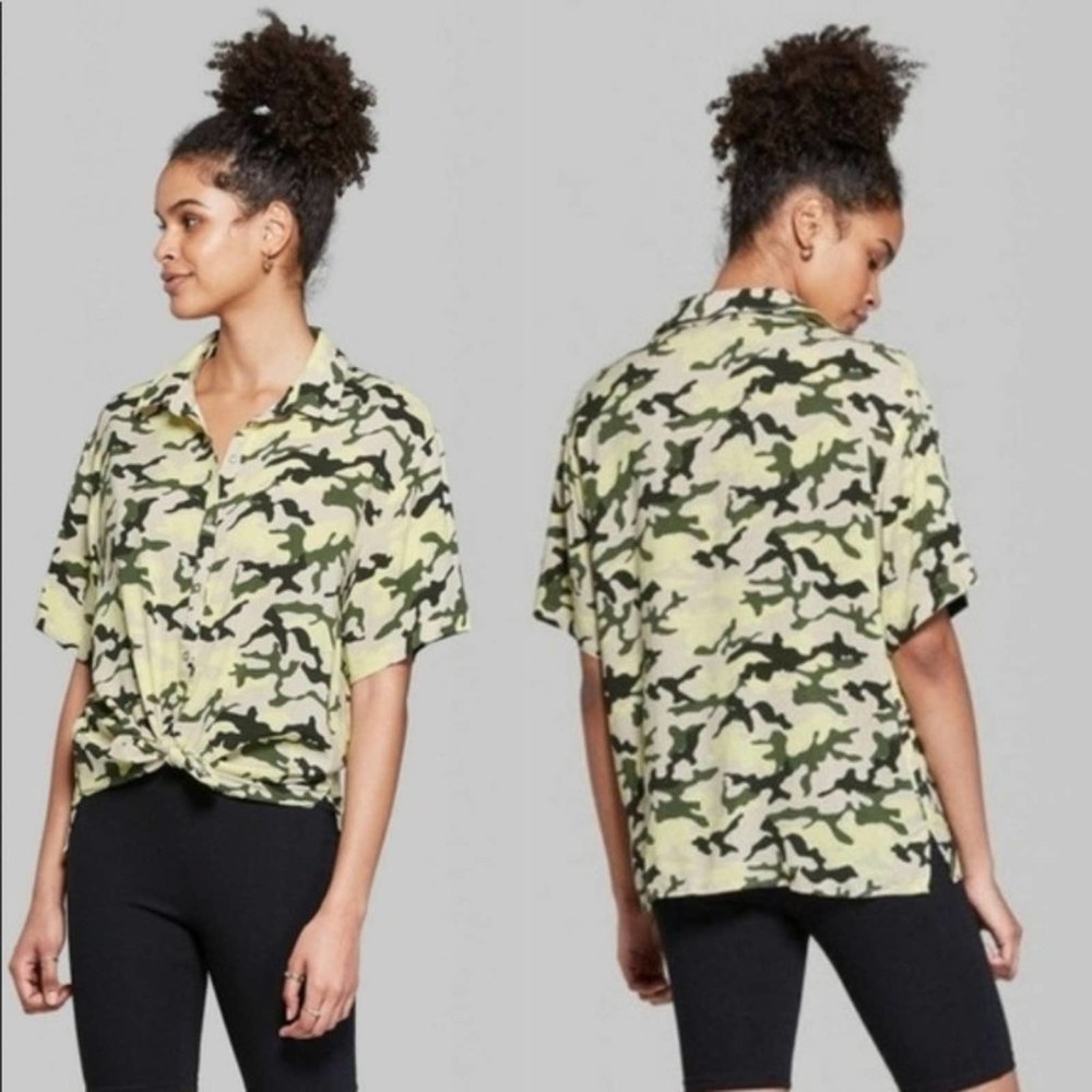 Wild Fable Camo Button Down Tie Front Top (S)